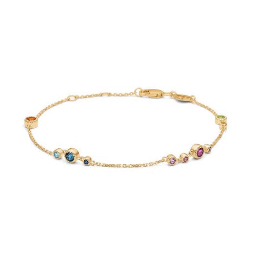 Luxury Rainbow armbånd i 14 kt guld fra Mads Z med natursten i regnbuens farver.